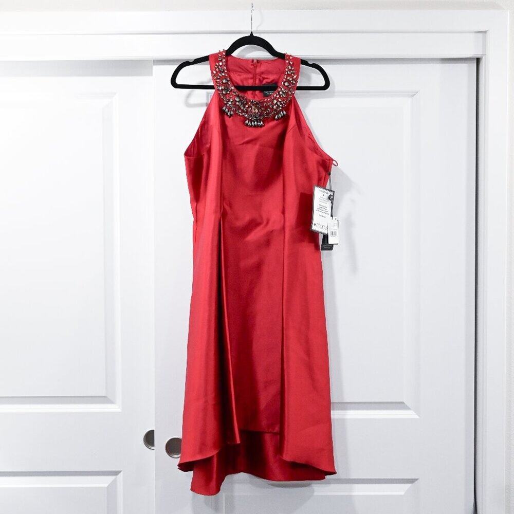 Adrianna Papell Size 16 Red Mikado Fit & Flare Party Dress Red NWT